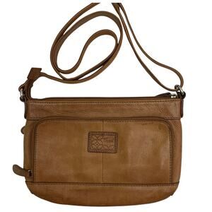 Fossil Crosstown Brown Soft Leather Crossbody Pockets Long Strap Purse Bag